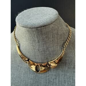 Vintage Celebrity Bib Choker Necklace Gold Tone Abstract Chain Deco Career 18”